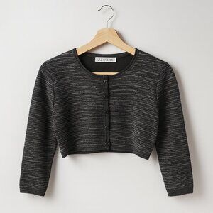 Vintage J.J. Basics Dark Gray Micro Mini Cropped Button Front Cardigan Medium